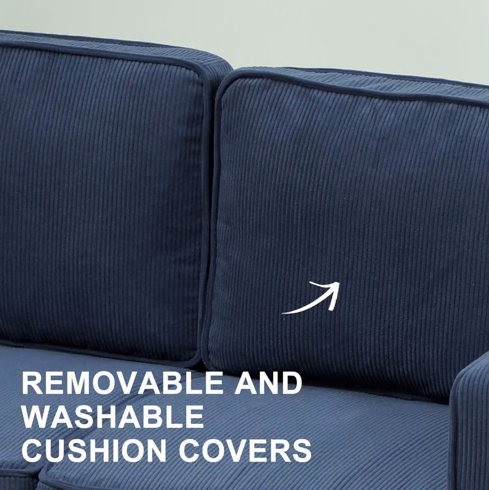 STILVORA Two Seater Blue Corduroy Upholstered Sofa with Storage and Solid Wood Frame W/D/H: 117 x 79 x 46.5 cm – 5