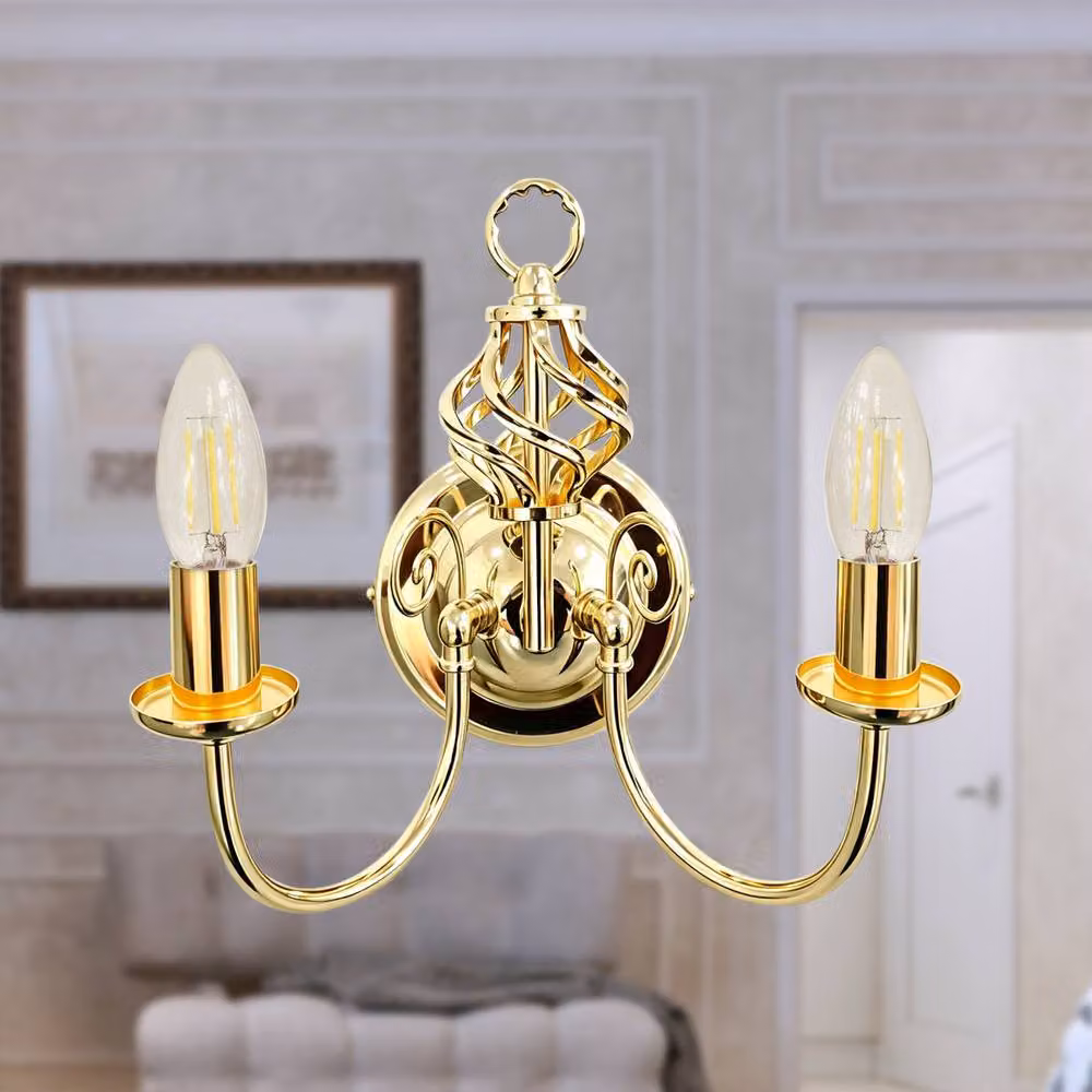First Choice Lighting Barley Twist Set of 2 Polished Brass Wall Lights in Gold – 2