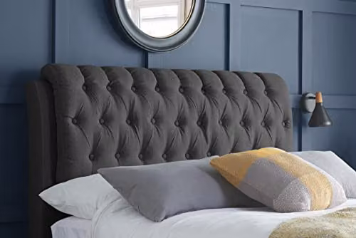Birlea Valentino Upholstered Fabric Storage Bed Frame with Drawers, Grey, W: 140 cm, D: 200 cm, H: 74 cm – 4