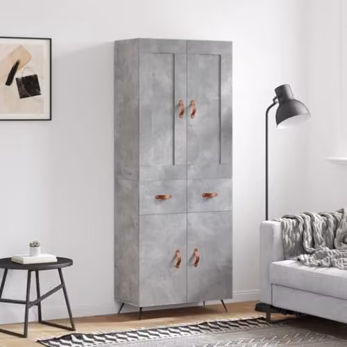vidaXL Industrial Highboard in Concrete Grey with Internal Shelves and Drawers, W/D/H: 69.5 x 34 x 180 cm – 2