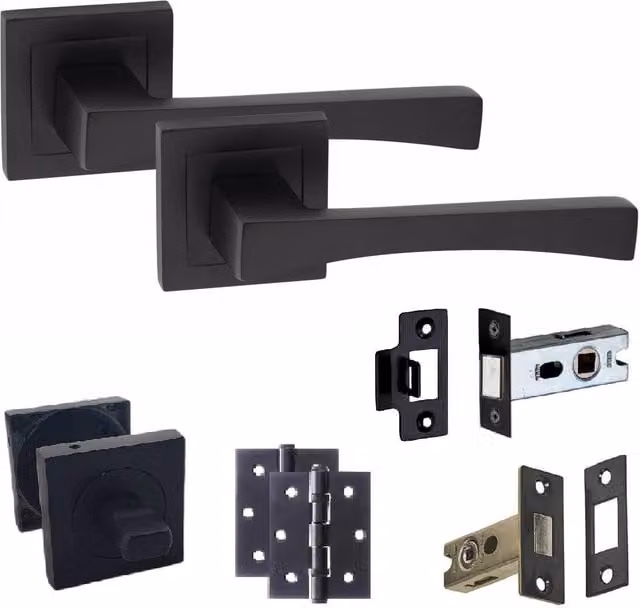 Golden Grace Matt Black Bathroom Door Handle Set with Dead Bolt