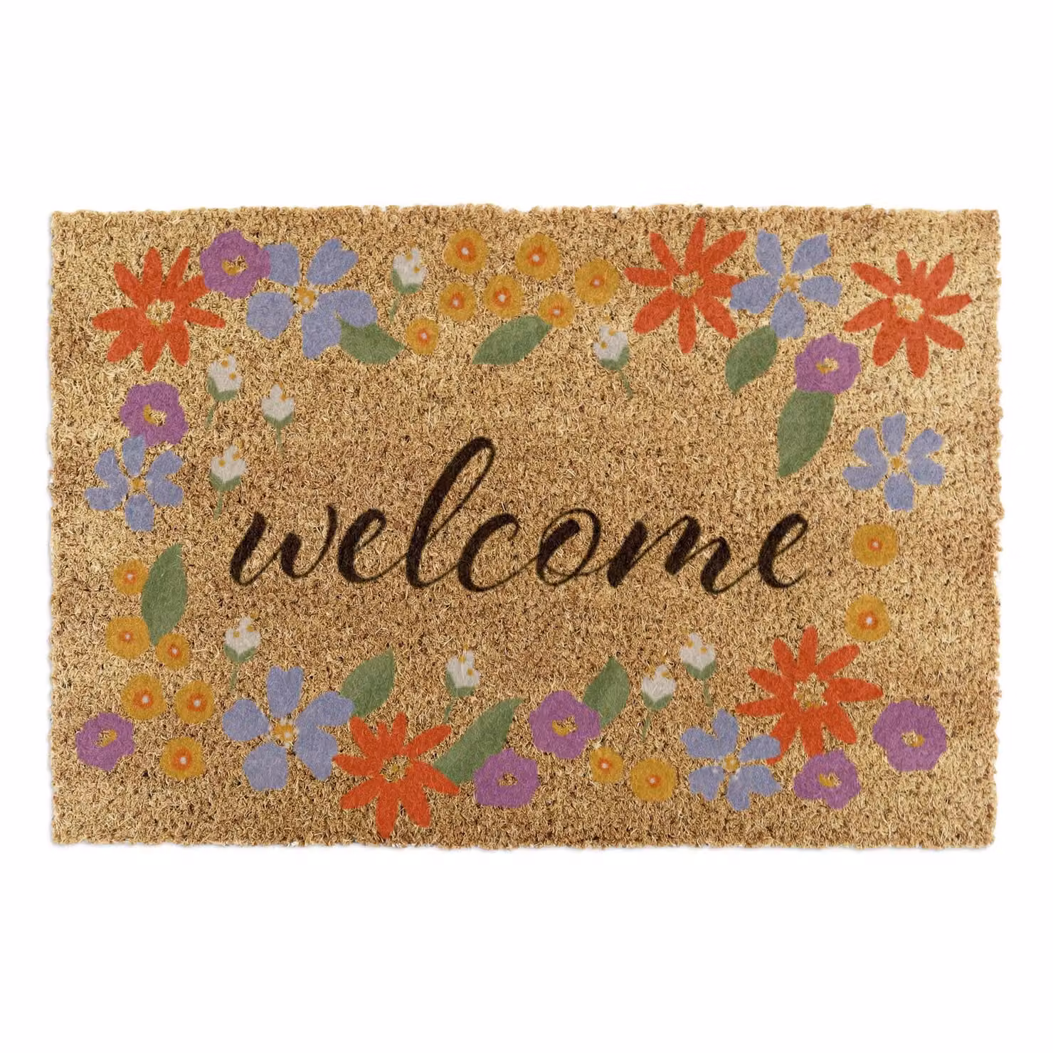 Artsy Mats Welcome Floral Border Coir Doormat in Brown, W: 90 cm, D: 60 cm – 2