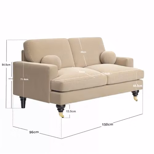 Solace+Co Addison 2 Seater Beige Velvet Sofa – 2