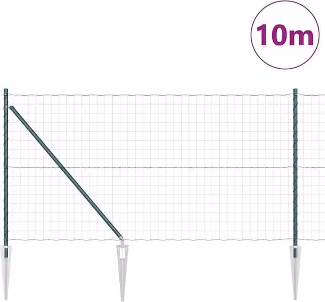 Berkfield Home Green Euro Fence with 7 Spike Posts, Galvanised Steel, W: 10 m, H: 1 m