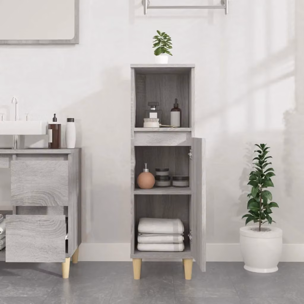 Berkfield Home Grey Sonoma Bathroom Cabinet with Hinged Doors and Open Shelf, W/D/H: 30 x 30 x 100 cm – 2