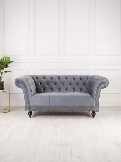 Birlea Grey Velvet Fabric Chesterfield 2 Seater Sofa Bed