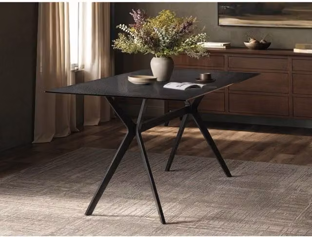 Solace+Co Emil Modern Rectangular Glass Dining Table with Black Central Column – 1