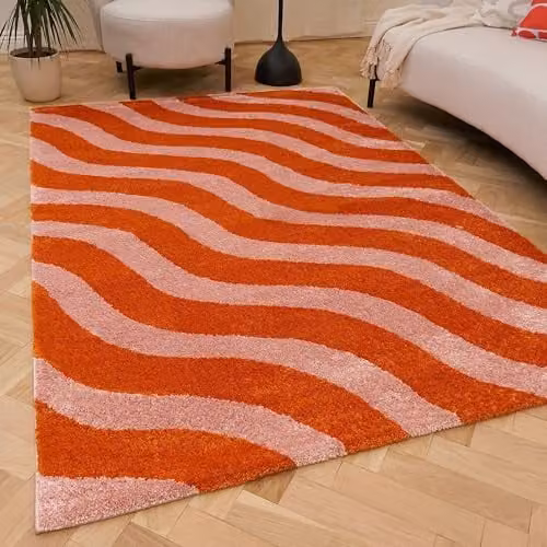 THE RUGS Joli Area Rug, Striped Orange and Pink Modern Design, W: 80 cm, D: 150 cm – 1