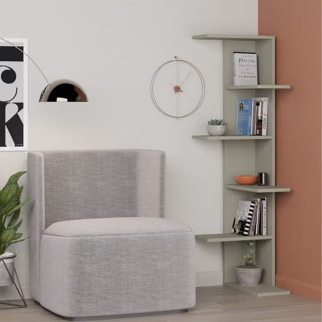 Decortie Saso Modern Wall Mounted Corner Bookcase Display Unit in Green, H 141 x W 37 x D 37 cm – 1