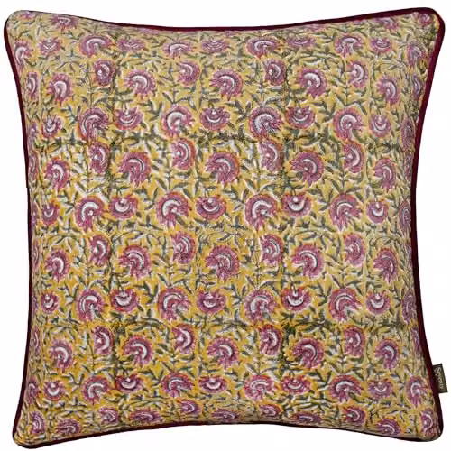 Paoletti Chedworth Floral Cotton Velvet Square Cushion in Gold, Pink and Multicolour, W/D/H: 50 x 50 x 50 cm – 3