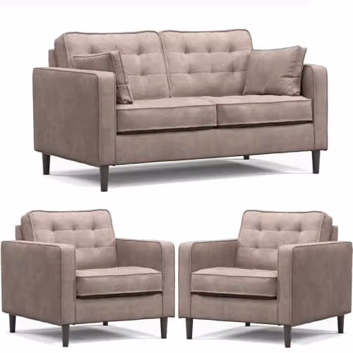 Furnishings For Less UK Eden Toledo 3 Piece Fabric Sofa Suite in Pewter, including 2 Seater Sofa and 2 Armchairs