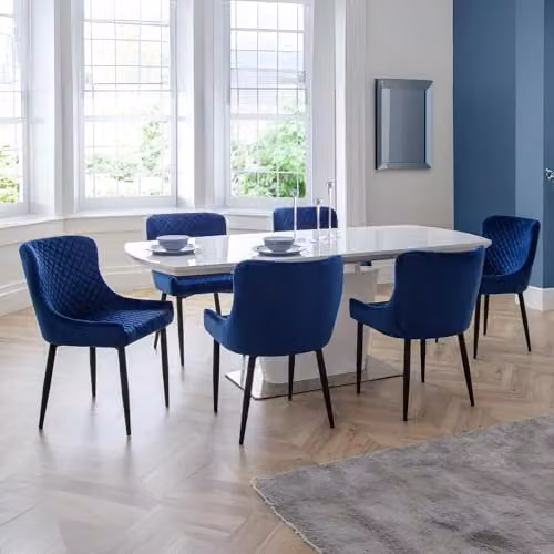 Julian Bowen Luxe Set of 2 Velvet Upholstered Dining Chairs in Blue and Black – 7