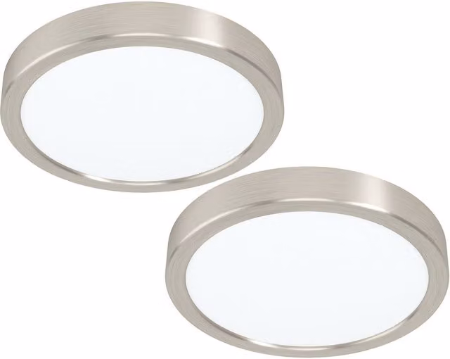 Loops 2 Pack Round LED Wall and Ceiling Surface Light in Satin Nickel, 210mm, 16.5W, 4000K Cool White