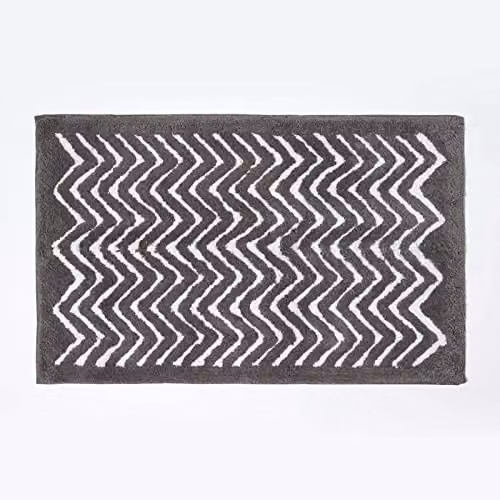 Homescapes Tidal Cotton Bathmat in Grey and White with Geometric Chevron Pattern and Non-Slip Backing, W: 50 cm, D: 80 cm – 5