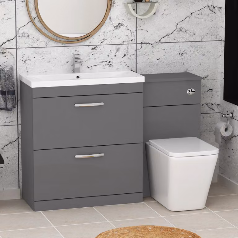 Royal Bathrooms Turin 2-Drawer Gloss Grey Vanity Unit, Width: 130 cm