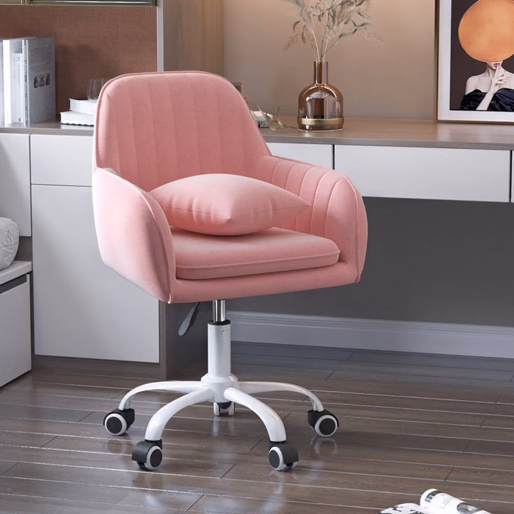 Ventryn Pink Velvet Swivel Office and Vanity Chair with Throw Pillow – 4