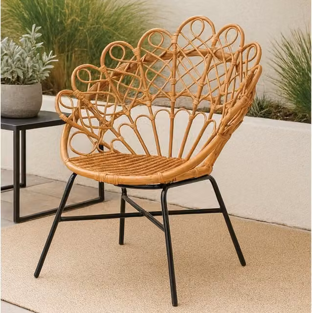 Orsina Brown Rattan Round Peacock Lounge Chair with Metal Legs – 1
