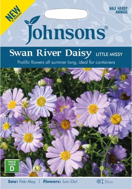 Johnsons Swan River Daisy Little Missy Flower Seeds, White, Yellow and Purple