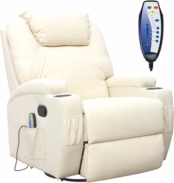 WestWood Beige Bonded Leather Massage Recliner Chair with Heat and 360 Degree Swivel