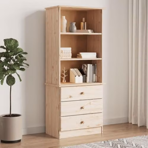 vidaXL ALTA Bookcase with Drawers in Natural Brown Solid Pine, W/D/H: 60 x 35 x 142 cm – 2