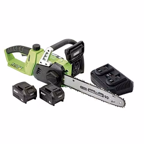 Draper D20 40V Chainsaw with 2 x 4.0Ah Rechargeable Batteries and Fast Charger, Green