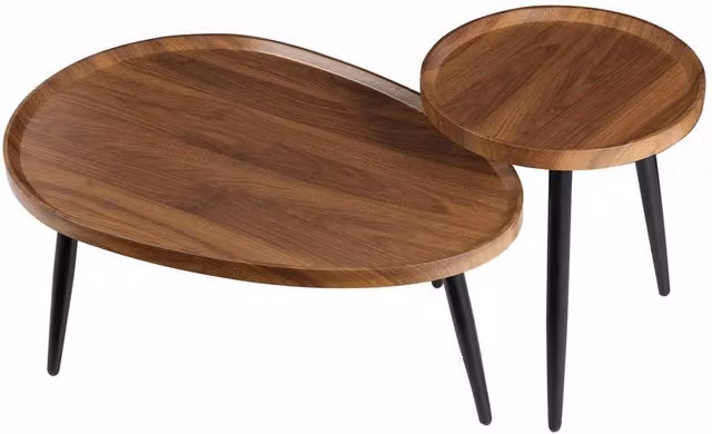 KORVIXA 2 Piece Nesting Oval Coffee Table Set in Brown, W/D/H: 100 x 100 x 100 cm – 1