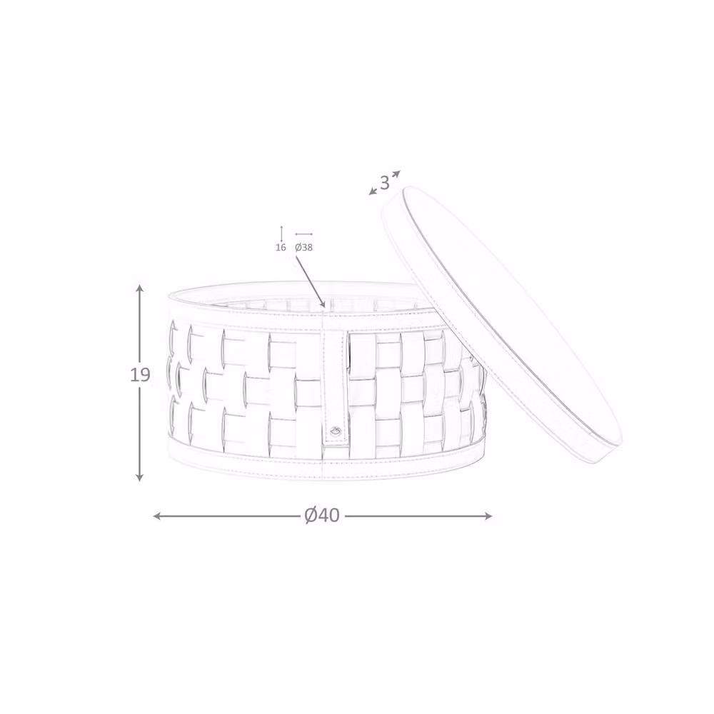 Angel Cerda Sand Regenerated Leather Round Storage Basket with Lid and Handles in Sand, W: 40 cm, D: 19 cm, H: 19 cm – 4
