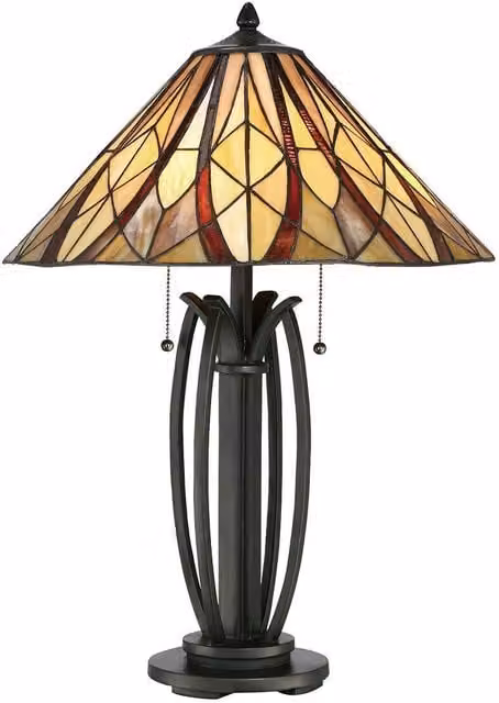 Loops Tiffany Style Table Lamp with Multicolour Glass Shade and Bronze Metal Base, E27 60W LED Compatible