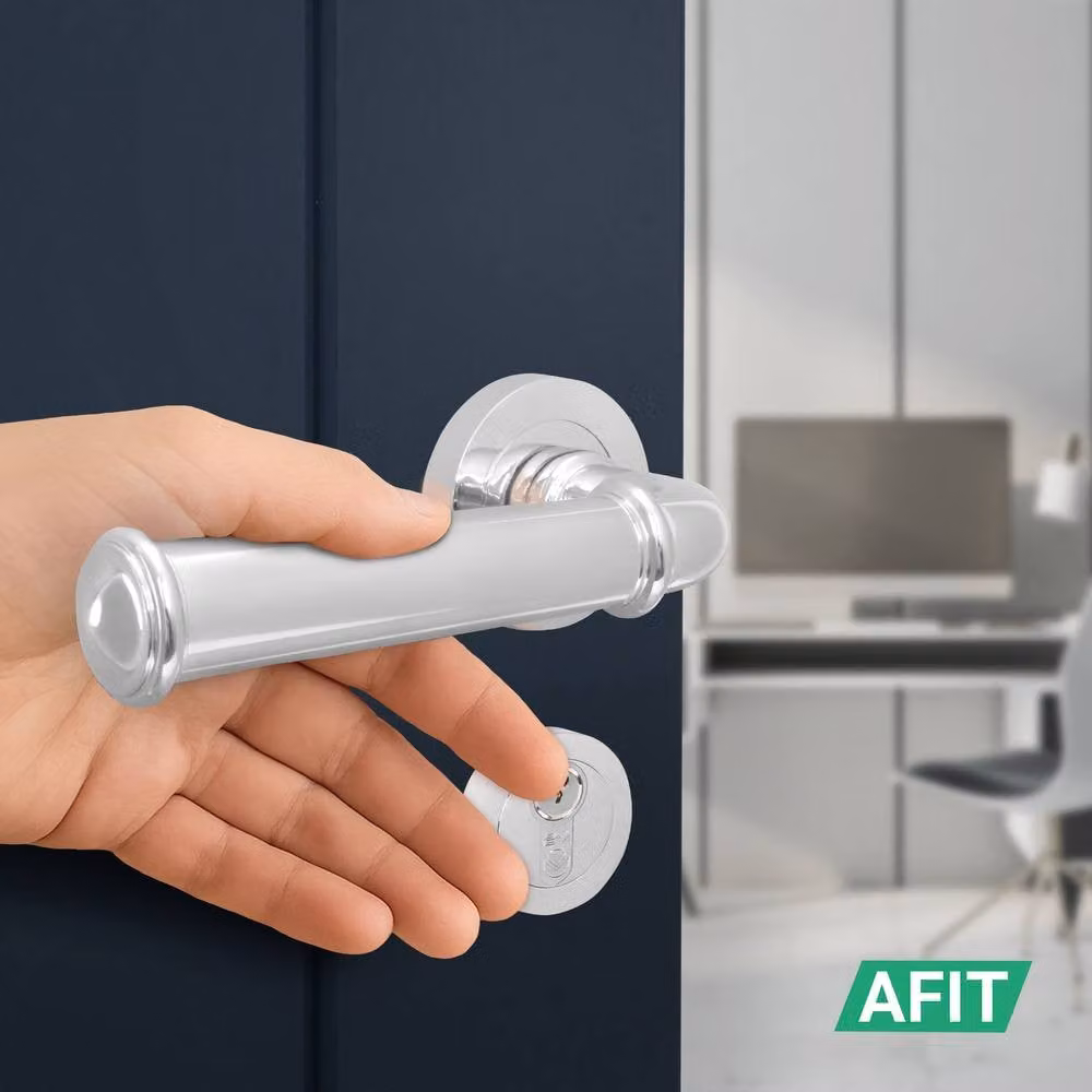 AFIT Chrome Fire Door Handle and Euro Lock Thumbturn Cylinder Set with Hinges in Silver, W/D/H: 15 x 15 x 7.5 cm – 4