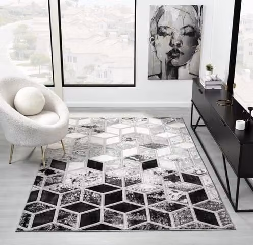 The Linen Consultancy TLC 5 Star Hotel Concept Bianco Geometric Rug in Grey and Silver, W: 160 cm, D: 225 cm