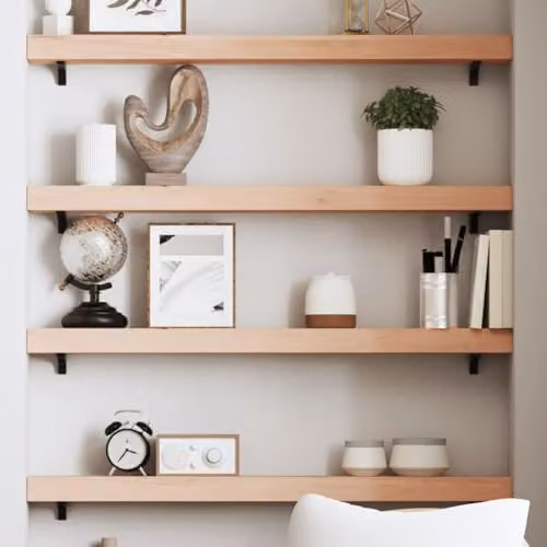 vidaXL Wall Shelf in Untreated Solid Oak, Natural/Brown, W: 100 cm, D: 10 cm, H: 6 cm – 2