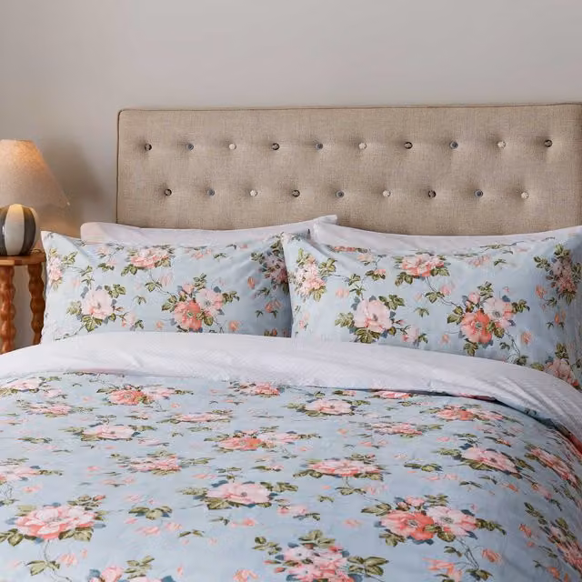 Helena Springfield Fable Wild Rose Double Duvet Cover and Pillowcase Set in Duck Egg and Powder Pink, W: 140 cm, H: 200 cm