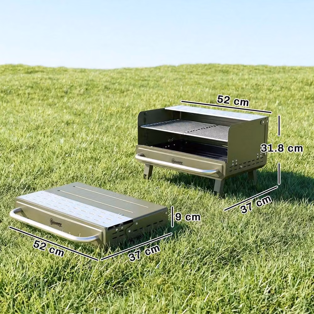 Outsunny Portable Tabletop Charcoal Barbecue Grill with Stainless Steel Warming Rack in Green – 3
