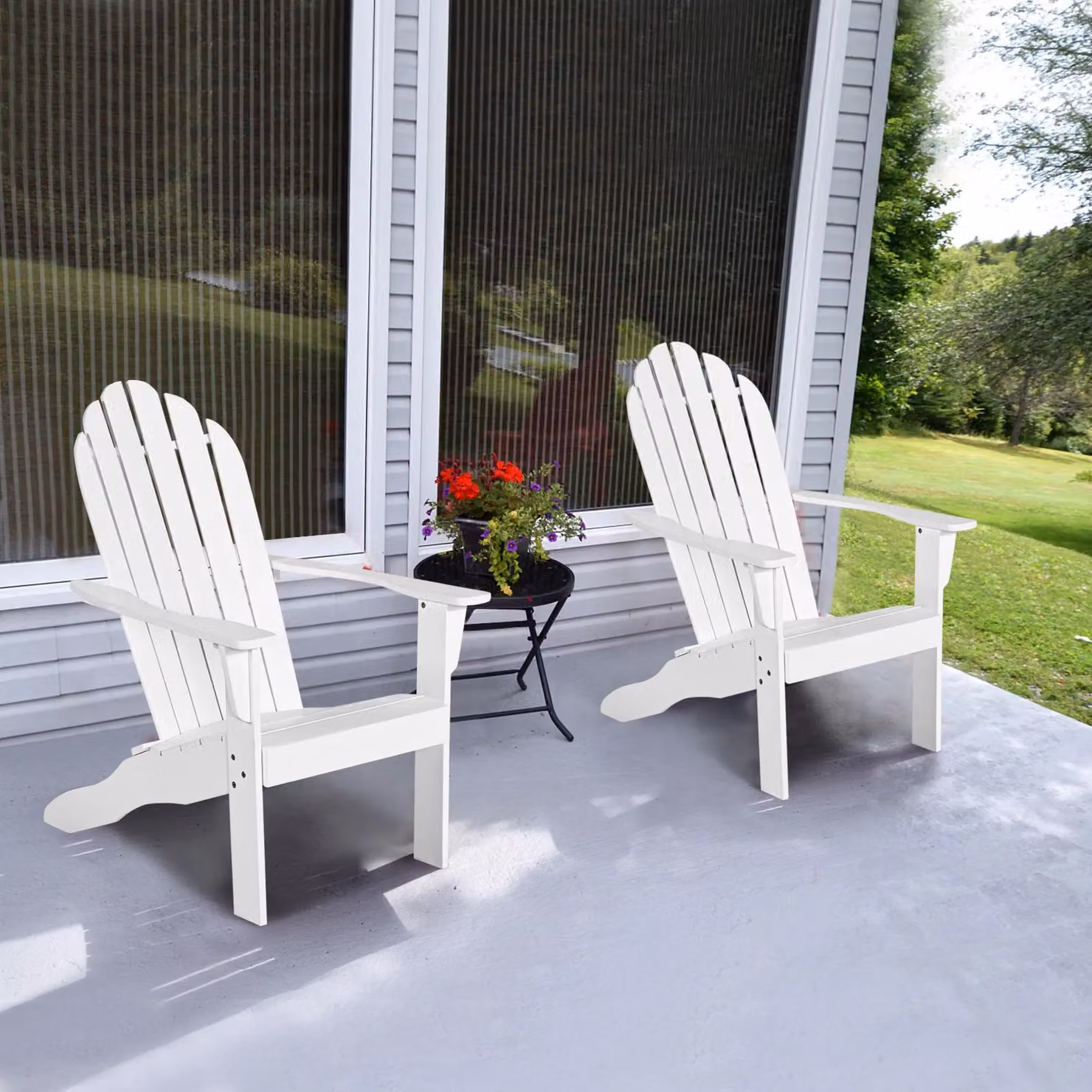 Costway Acacia Wood Adirondack Lounger Chair with Slatted Seating in White – 4