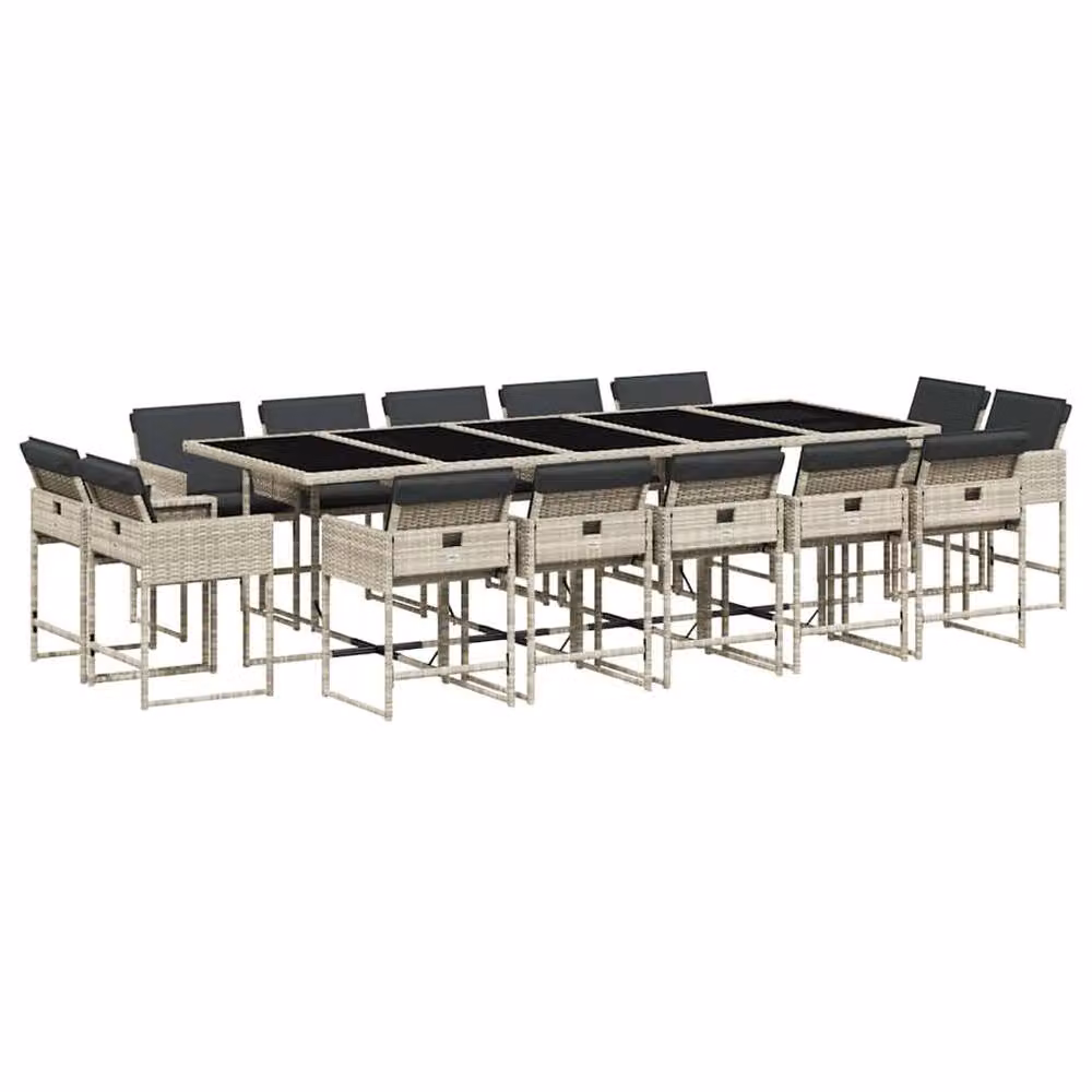 Berkfield Home 15 Piece Light Grey Poly Rattan Garden Dining Set with Cushions and Glass Tabletop – 2
