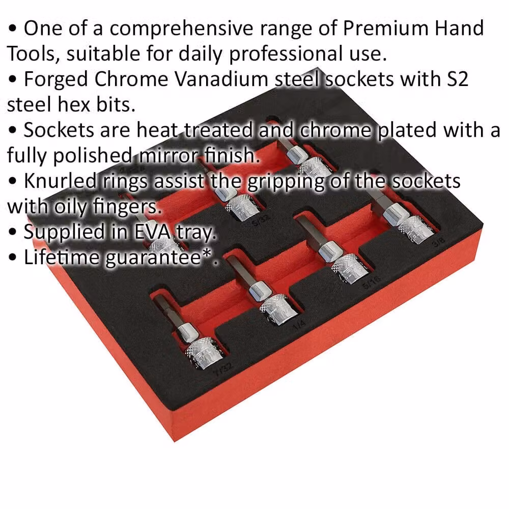 Loops 7 Pack Imperial Male Hex Bit Set, 3/8 inch Square Drive, S2 Steel, Silver – 2