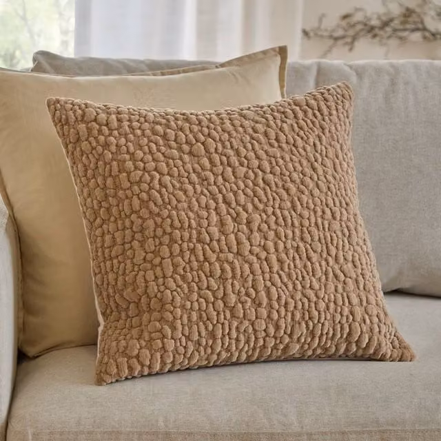 Riva Home Beige Chenille and Linen Square Cushion, W/D/H: 45 x 45 x 45 cm