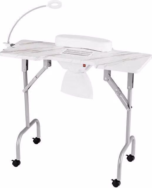 Costway Portable Folding Manicure Nail Table in White with Castors and MDF Laminate Top