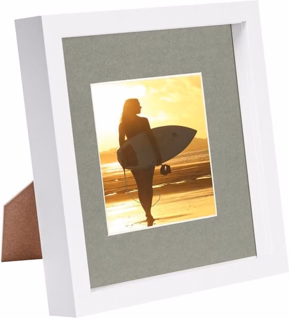 Nicola Spring White and Grey Square 3D Box Photo Frame with 4x4 inch Mount, W/H: 20.32 x 20.32 cm