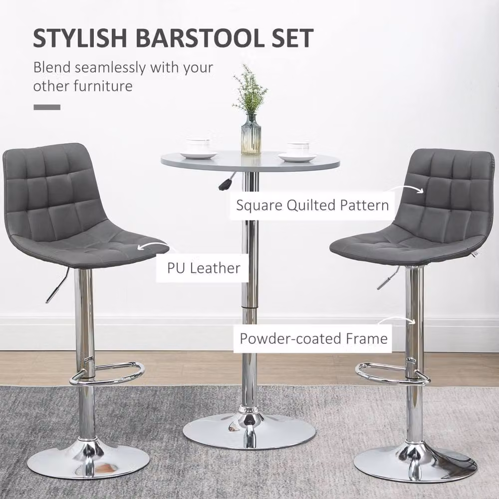 Wyld Haus Set of 2 Grey Tufted Faux Leather Swivel Bar Stools with Back Support – 4