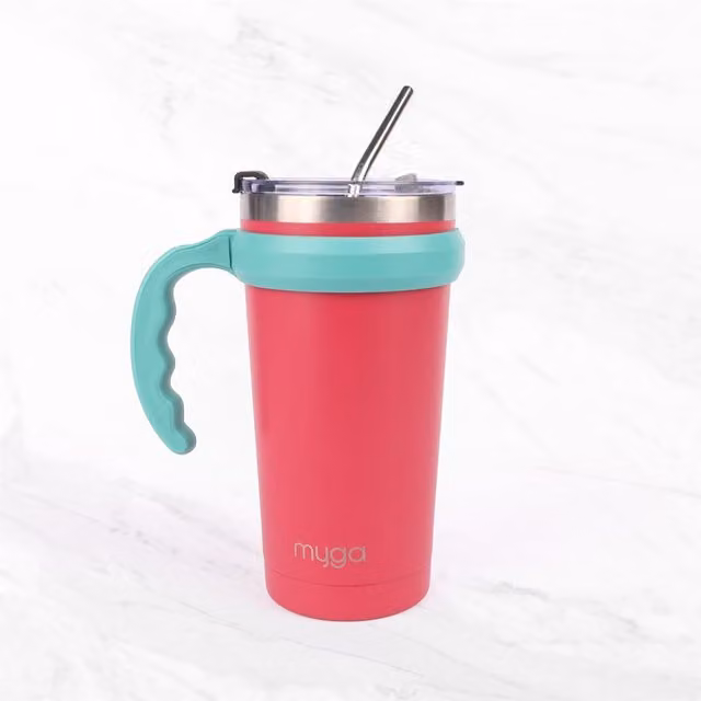 Myga Pink Double Walled Coffee Cup with Lid, 20oz