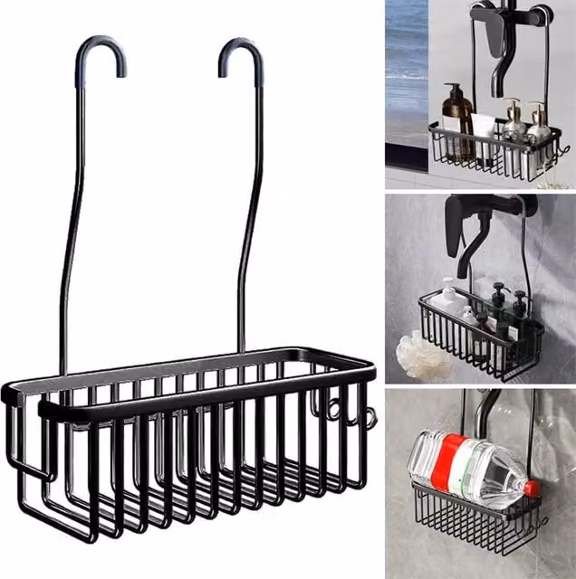 KORVIXA Hanging Modern Over Screen Bathroom Shower Caddy Rack in Black, W: 70 cm, H: 75 cm – 1