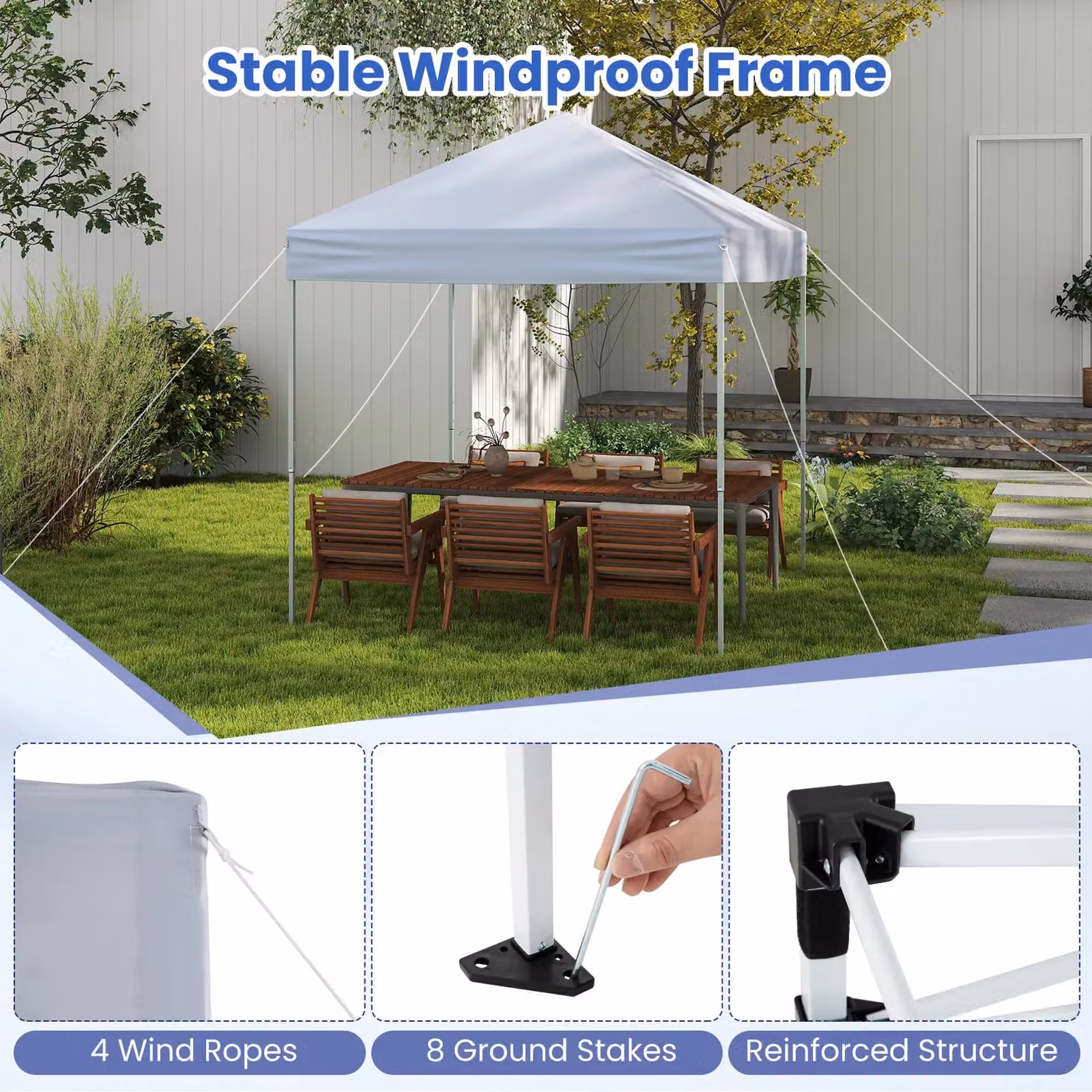 Costway Outdoor Pop-up Canopy Instant Folding Shelter with Adjustable Heights, White, W: 220 cm, D: 201 cm, H: 201 cm – 6