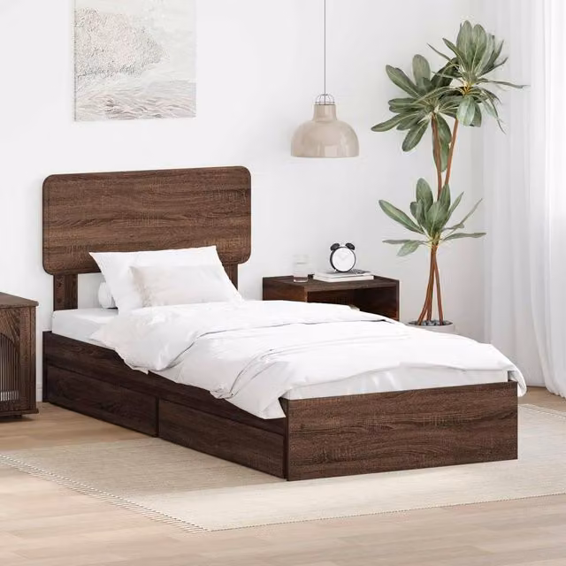 Berkfield Home Modern Storage Bed with Drawer in Brown Oak, W/D/H: 75 x 190 cm