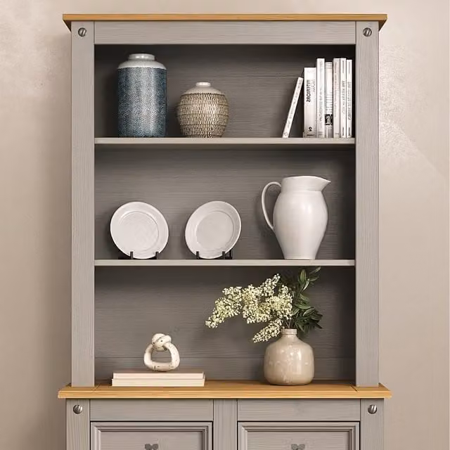 Mews Corona Sideboard Hutch Welsh Dresser Top in Grey Solid Pine Wood