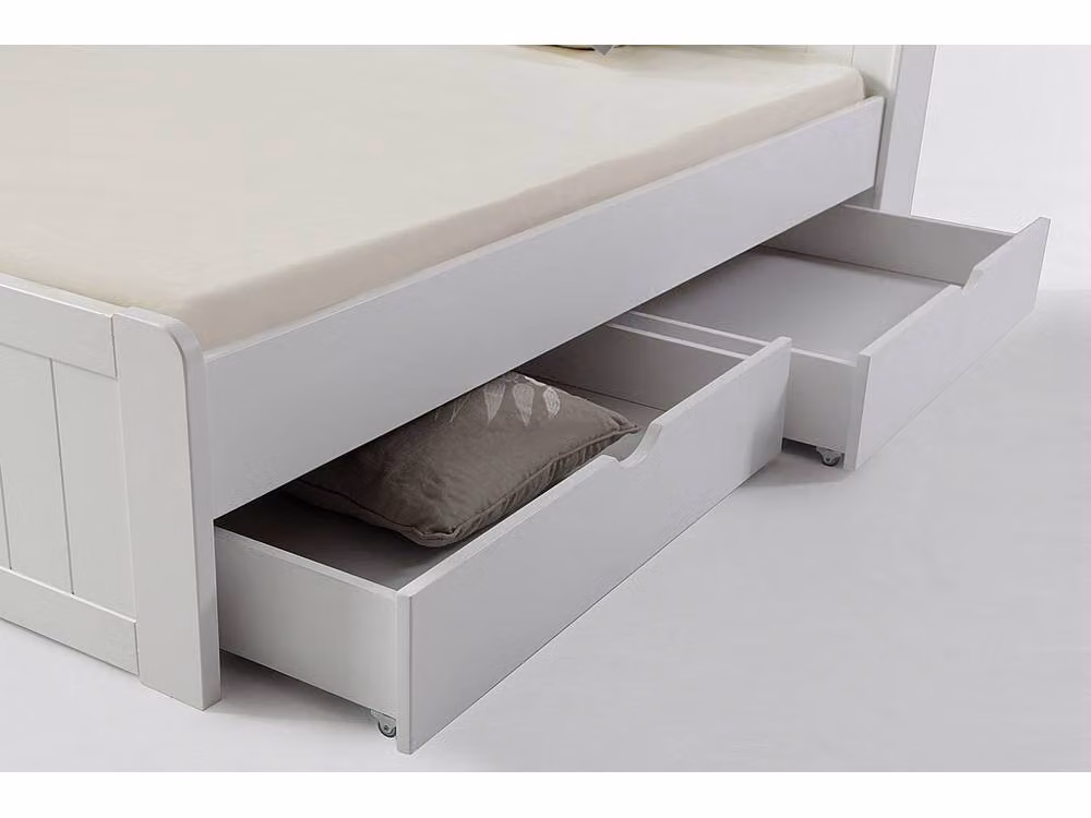 Mederick Vente-unique White Lacquered Pine Bed Frame with Storage Drawers and Bed Base, W/D/H: 140 x 190 cm – 3