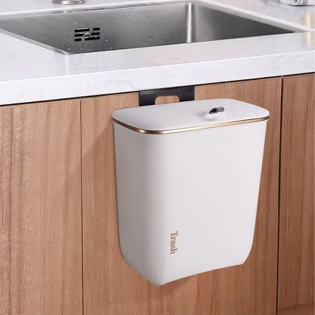 Lifeideas Wall Mounted Hanging Kitchen Waste Bin with Flip Lid, White, 9l
