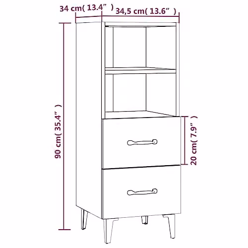 vidaXL Modern White Matt Sideboard in MDF, W/D/H: 34.5 x 34.5 x 90 cm – 2