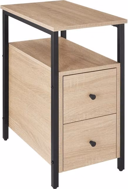 tectake Tullamore Bedside Table with 2 Shelves and 2 Drawers in Light Oak – 1