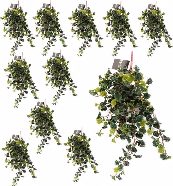 Pack of 12 UV Resistant Artificial Green Geranium Bushes, Height: 70 cm